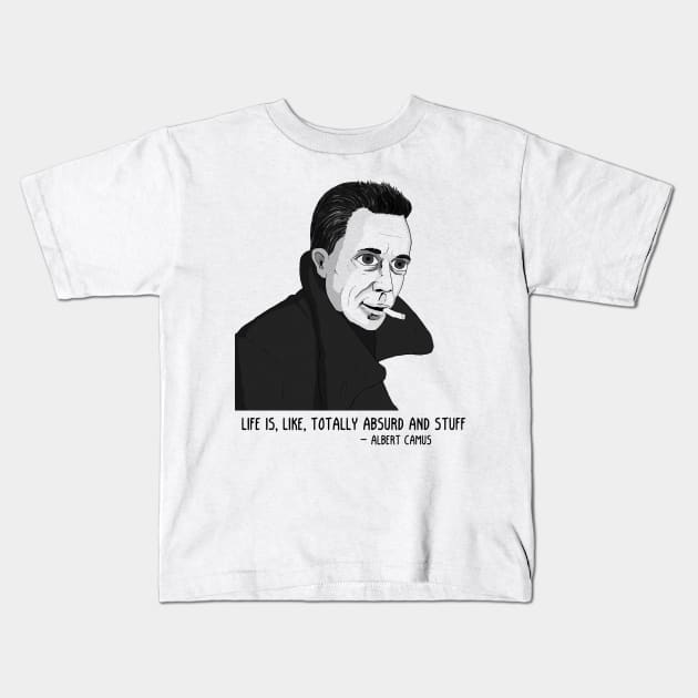 Camus BW Kids T-Shirt by ExistentialComics